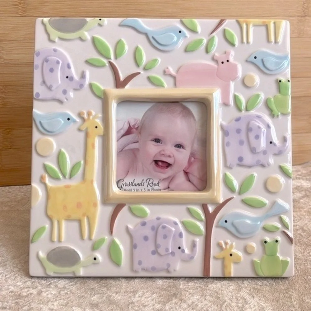 Brand New Grasslands Road Pastel Jungle Animals Square Ceramic Baby Photo Frame